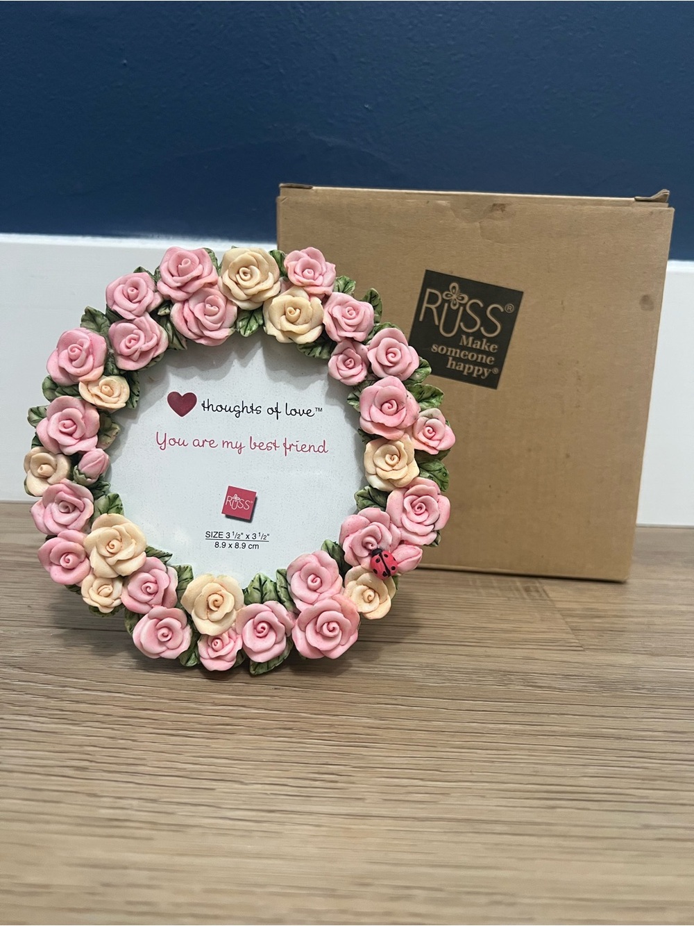 RUSS Rose Wreath Photo Frame - Pink & Cream with Green Leaves